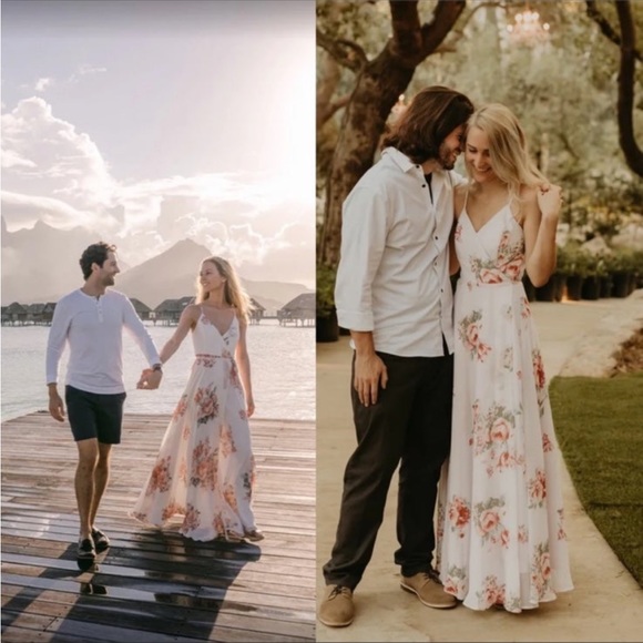 Elegant Cream and Blush Floral Wrap Maxi Dress 🌿 - Picture 6 of 12